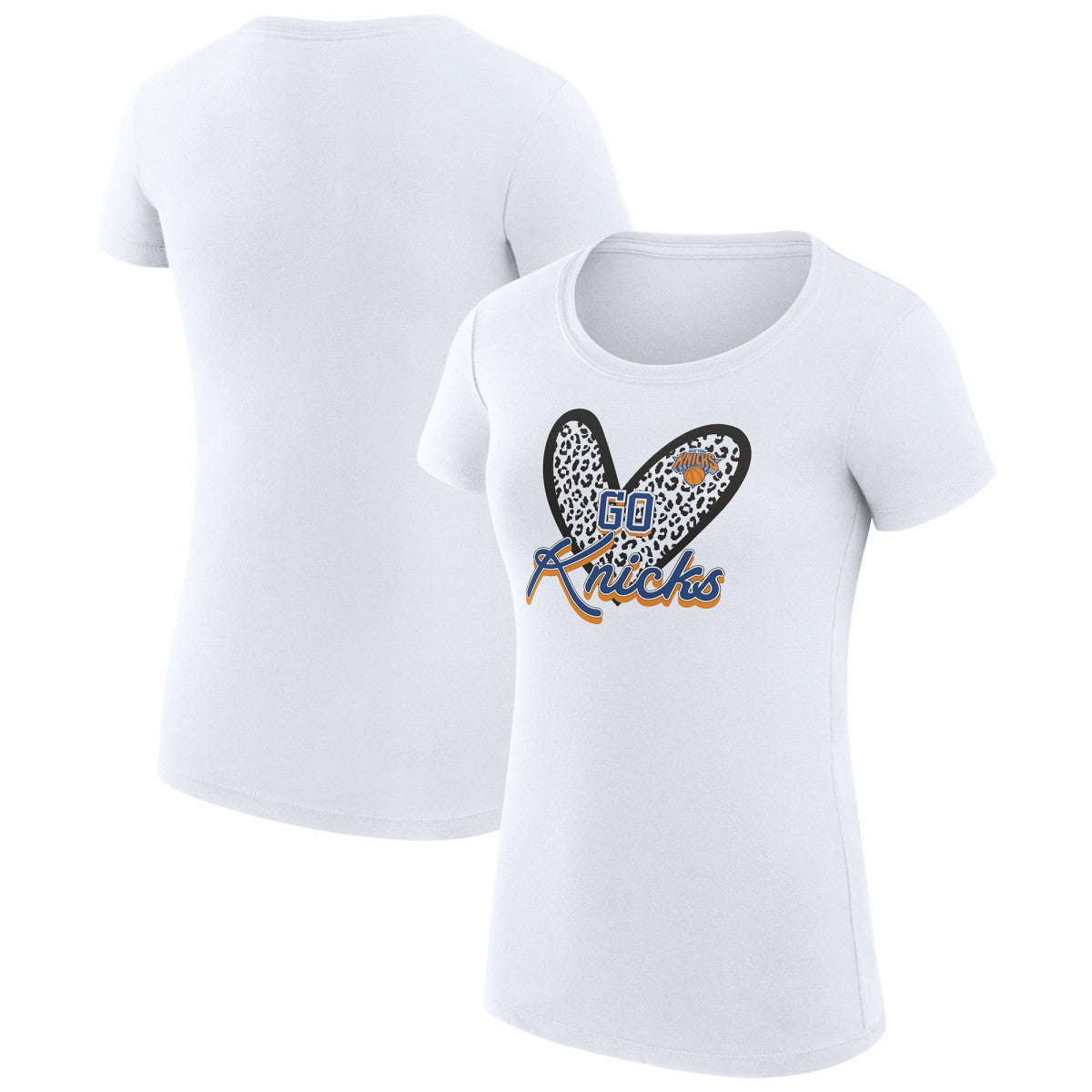 New York Knicks G-III 4Her by Carl Banks Women's Super-Slim Fit Lightweight Leopard Heart T-Shirt - White on sale