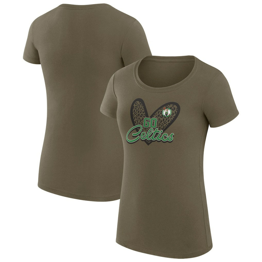 Boston Celtics G-III 4Her by Carl Banks Women's Super-Slim Fit Lightweight Leopard Heart T-Shirt - Hunter Green for sale