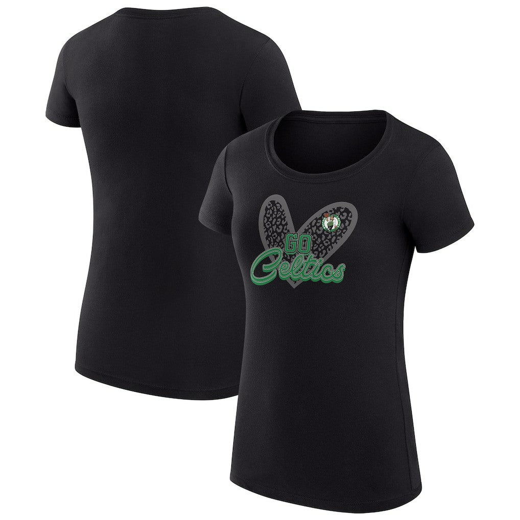 Boston Celtics G-III 4Her by Carl Banks Women's Super-Slim Fit Lightweight Leopard Heart T-Shirt - Black outlet