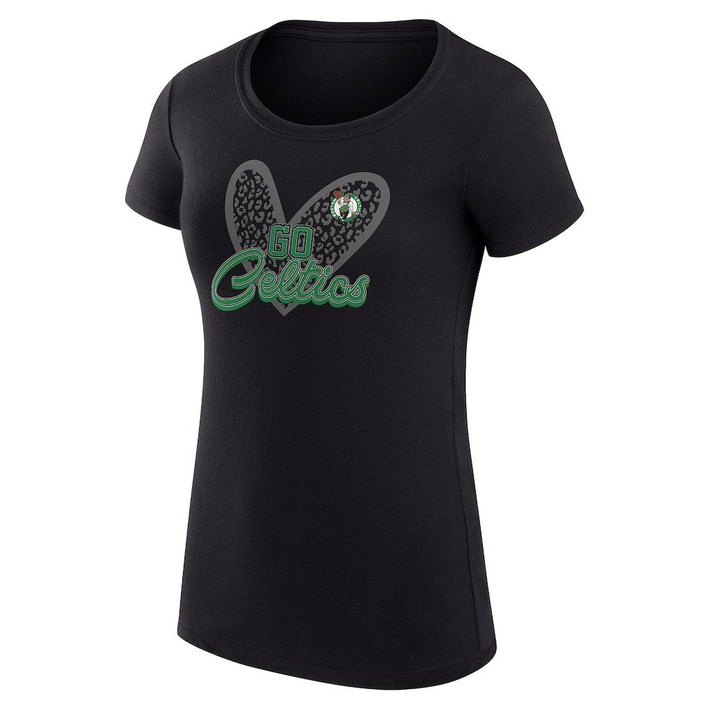 Boston Celtics G-III 4Her by Carl Banks Women's Super-Slim Fit Lightweight Leopard Heart T-Shirt - Black outlet