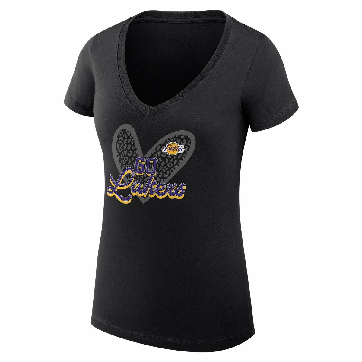 Los Angeles Lakers G-III 4Her by Carl Banks Women's Super-Slim Fit Lightweight Leopard Heart V-Neck T-Shirt - Black sale