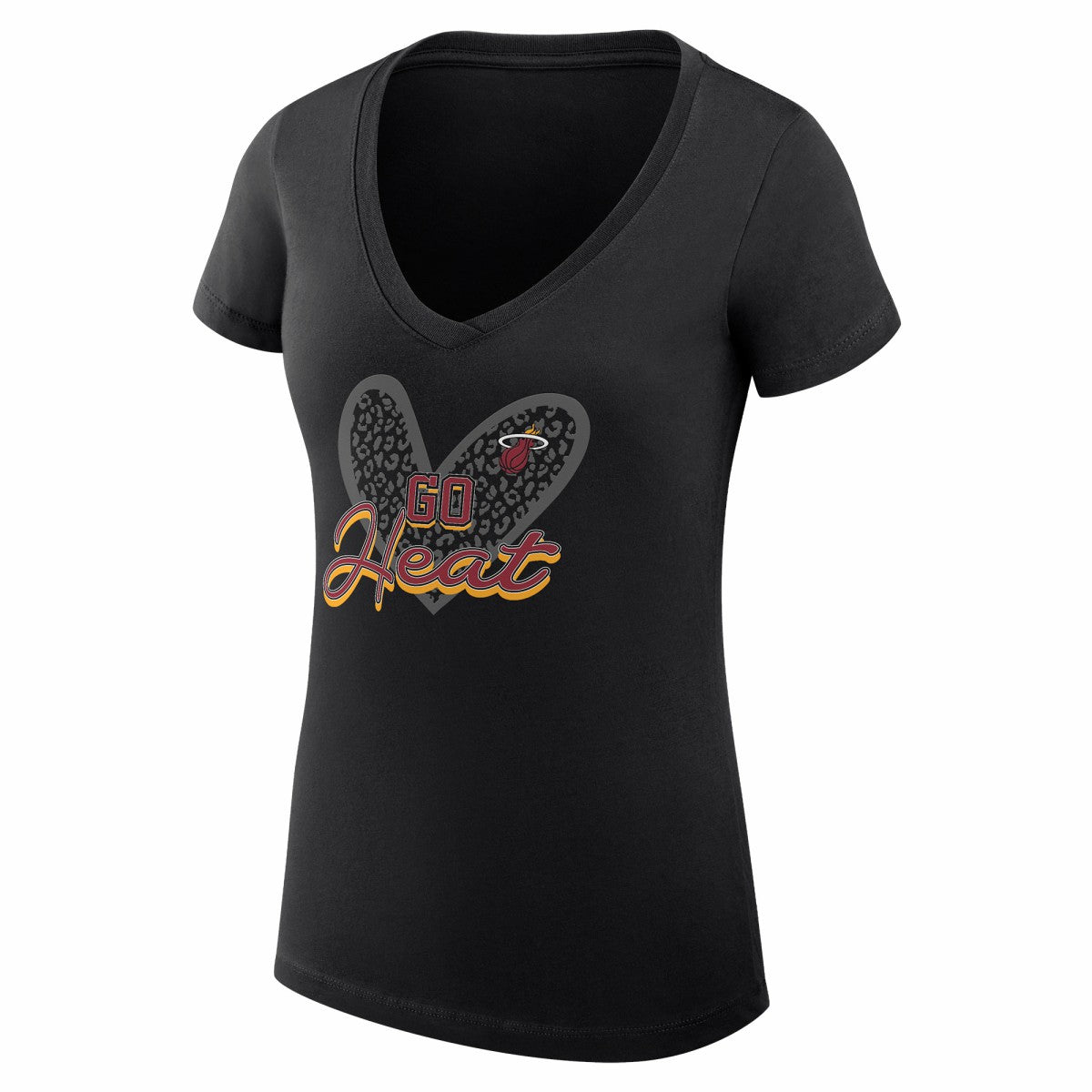 Miami Heat G-III 4Her by Carl Banks Women's Super-Slim Fit Lightweight Leopard Heart V-Neck T-Shirt - Black on sale