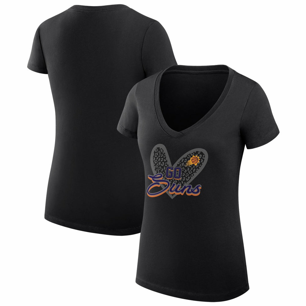 Phoenix Suns G-III 4Her by Carl Banks Women's Super-Slim Fit Lightweight Leopard Heart V-Neck T-Shirt - Black for sale