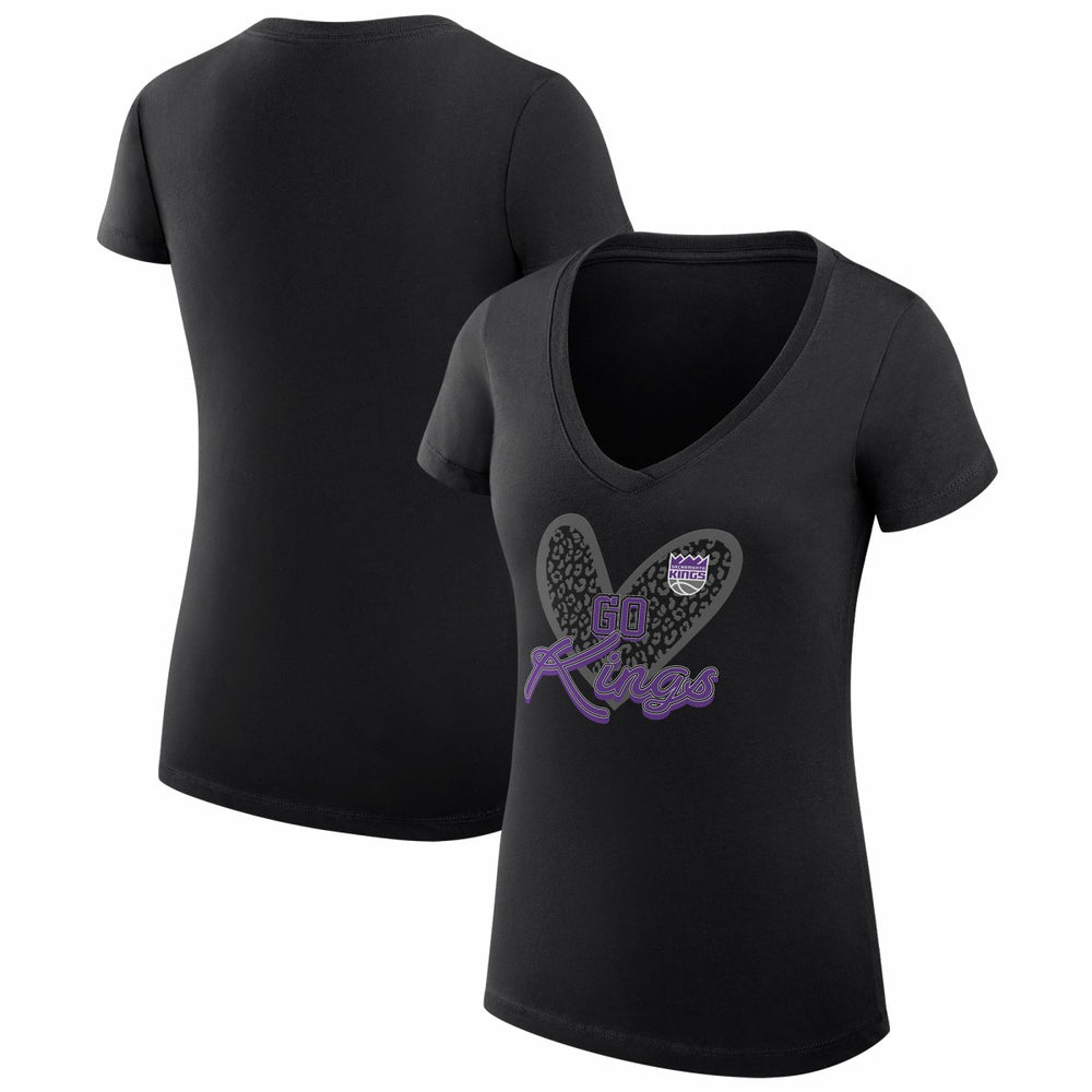 Sacramento Kings G-III 4Her by Carl Banks Women's Super-Slim Fit Lightweight Leopard Heart V-Neck T-Shirt - Black online