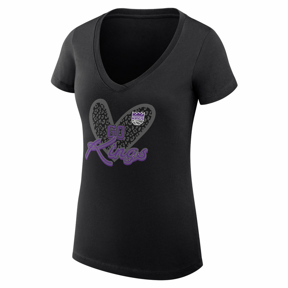Sacramento Kings G-III 4Her by Carl Banks Women's Super-Slim Fit Lightweight Leopard Heart V-Neck T-Shirt - Black online