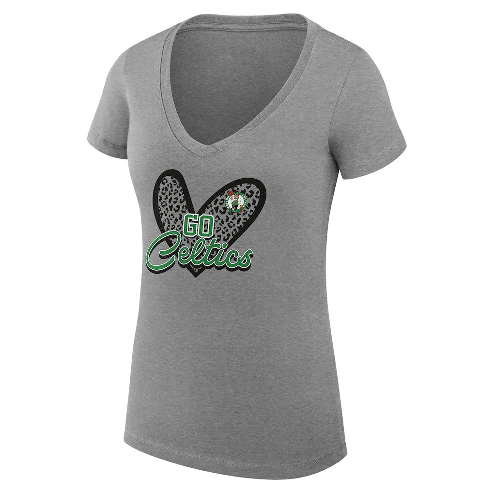 Boston Celtics G-III 4Her by Carl Banks Women's Super-Slim Fit Lightweight Leopard Heart V-Neck T-Shirt - Heather Gray discount