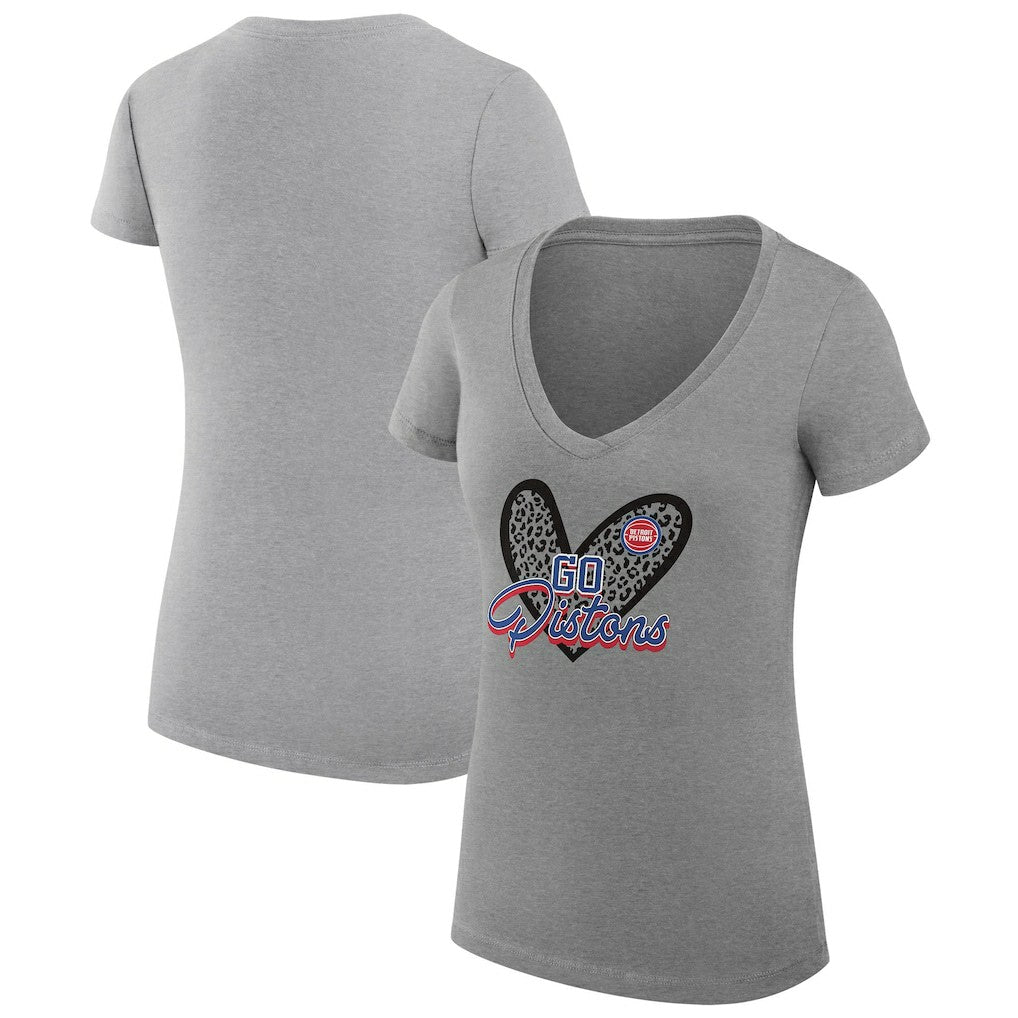 Detroit Pistons G-III 4Her by Carl Banks Women's Super-Slim Fit Lightweight Leopard Heart V-Neck T-Shirt sale - Heather Gray sale