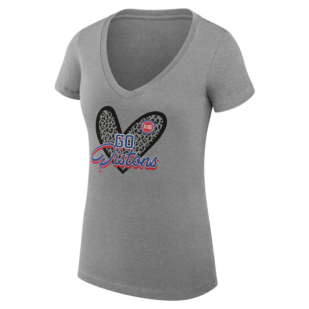 Detroit Pistons G-III 4Her by Carl Banks Women's Super-Slim Fit Lightweight Leopard Heart V-Neck T-Shirt sale - Heather Gray sale