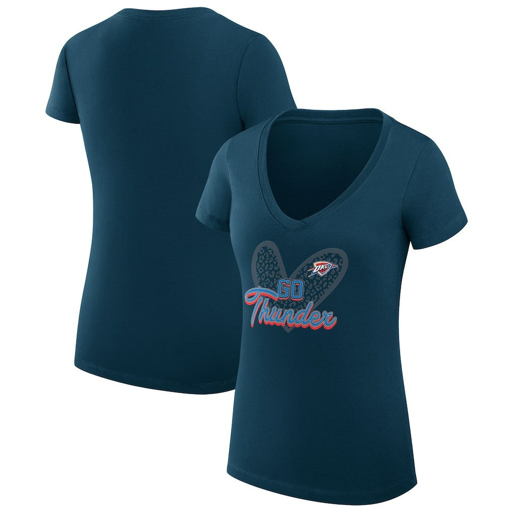 Oklahoma City Thunder G-III 4Her by Carl Banks Women's Super-Slim Fit Lightweight Leopard Heart V-Neck T-Shirt - Navy online