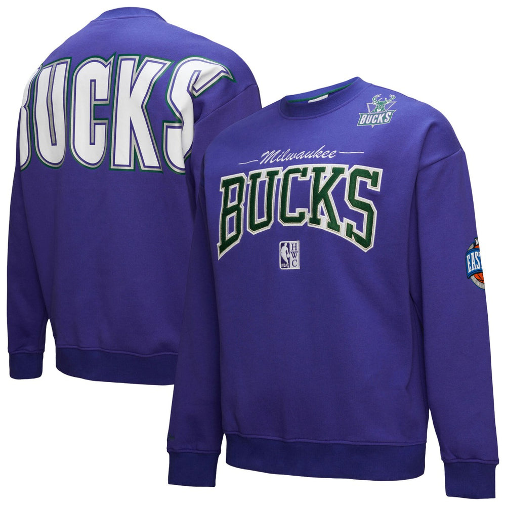 Milwaukee Bucks Hardwood Classics There & Back 2.0 Vintage Pullover Sweatshirt - Purple | Mitchell & Ness cheap