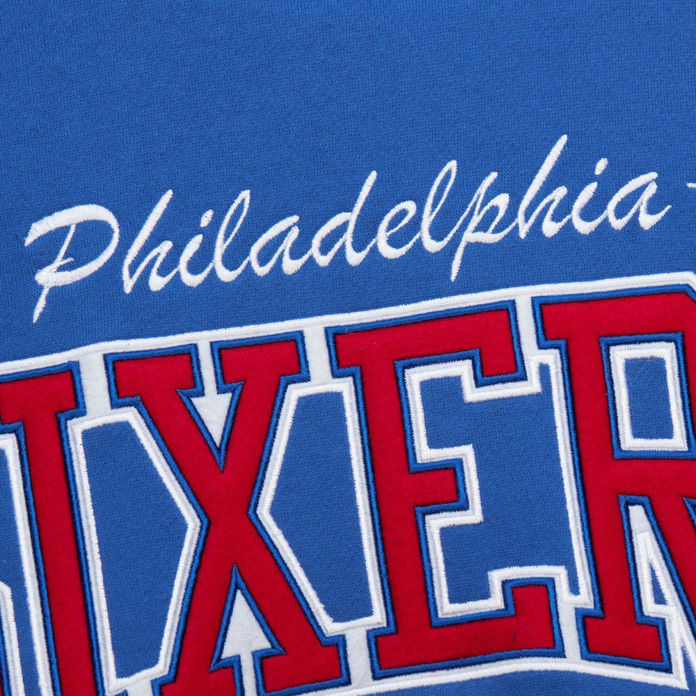 Philadelphia 76ers Hardwood Classics There & Back 2.0 Vintage Pullover Sweatshirt - Royal | Mitchell & Ness shop