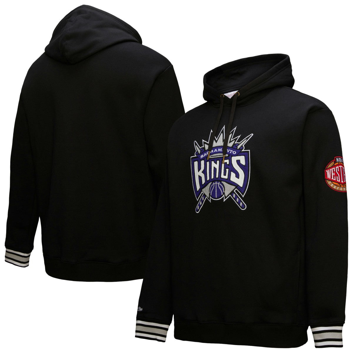 Sacramento Kings Chainstitch Applique Vintage Heavyweight Pullover Hoodie - Black | Mitchell & Ness discount