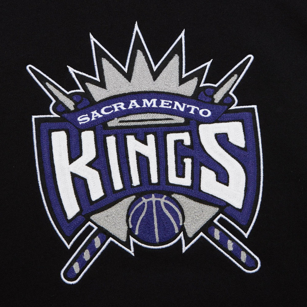 Sacramento Kings Chainstitch Applique Vintage Heavyweight Pullover Hoodie - Black | Mitchell & Ness discount