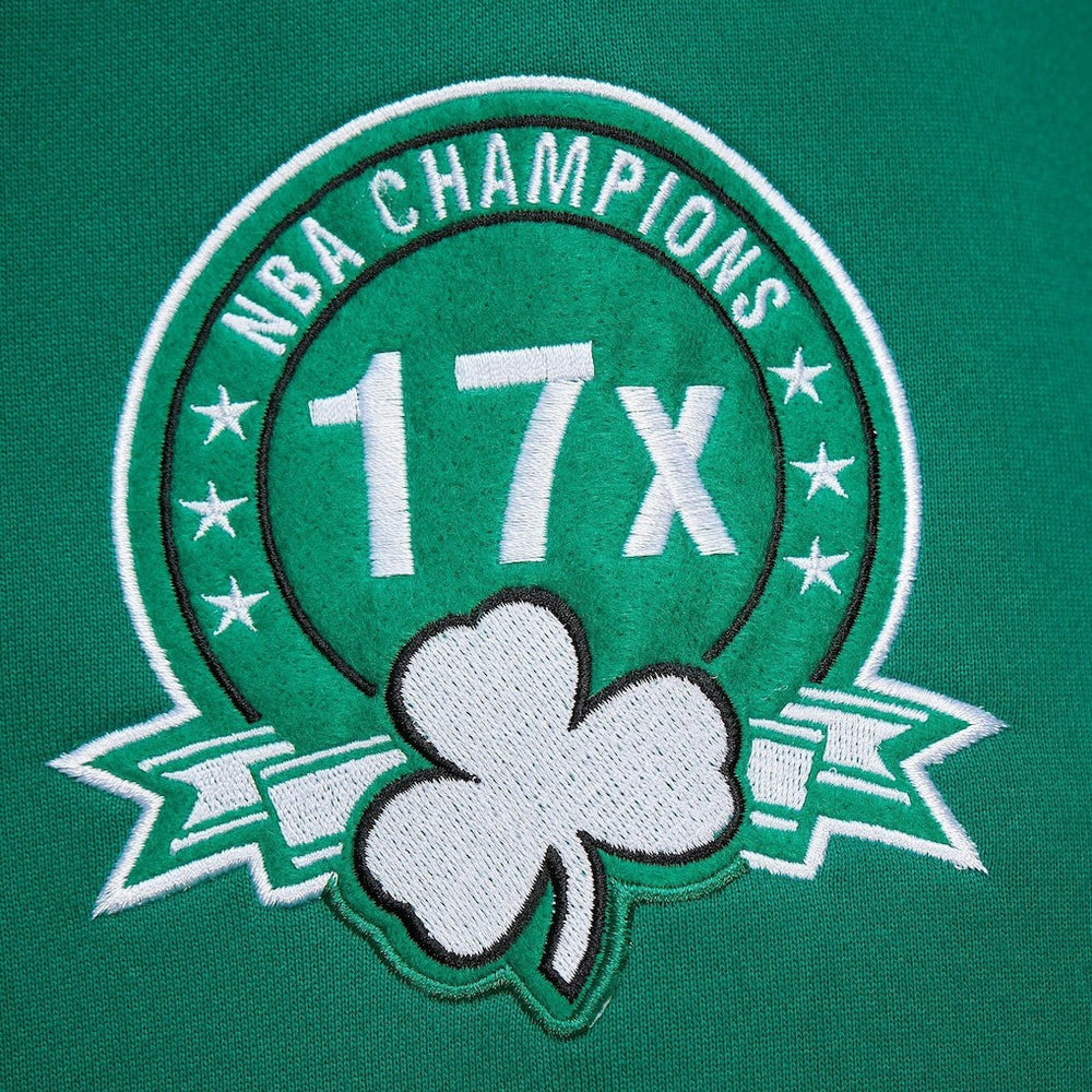 Boston Celtics Chainstitch Applique Vintage Heavyweight Pullover Hoodie - Kelly Green | Mitchell & Ness for sale