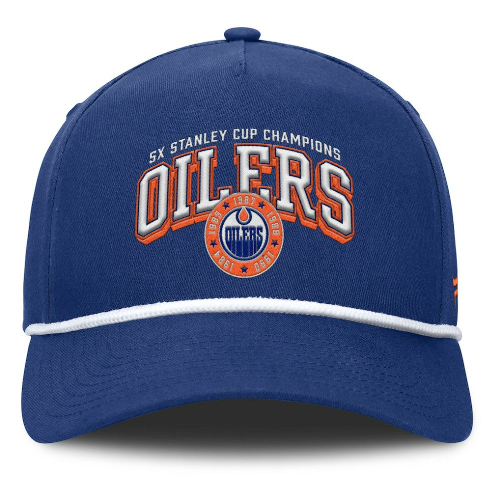 Edmonton Oilers Fanatics Decades Collection A-Frame Rope Adjustable Hat Royal
