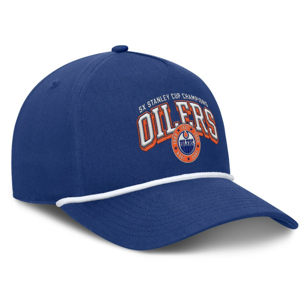 Edmonton Oilers Fanatics Decades Collection A-Frame Rope Adjustable Hat Royal