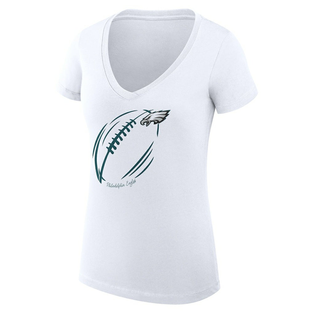 Philadelphia Eagles G-III 4Her by Carl Banks Women's Super-Slim Fit Lightweight Subtle Football V-Neck T-Shirt - White for sale