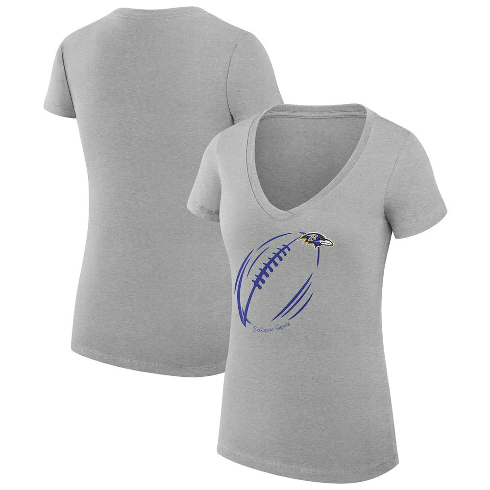Baltimore Ravens G-III 4Her by Carl Banks Women's Super-Slim Fit Lightweight Subtle Football V-Neck T-Shirt - Heather Gray for sale