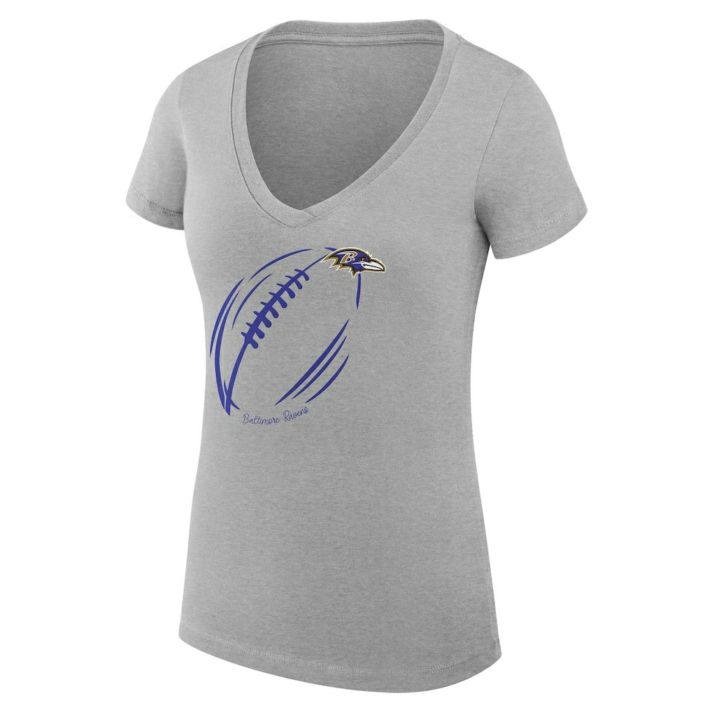 Baltimore Ravens G-III 4Her by Carl Banks Women's Super-Slim Fit Lightweight Subtle Football V-Neck T-Shirt - Heather Gray for sale