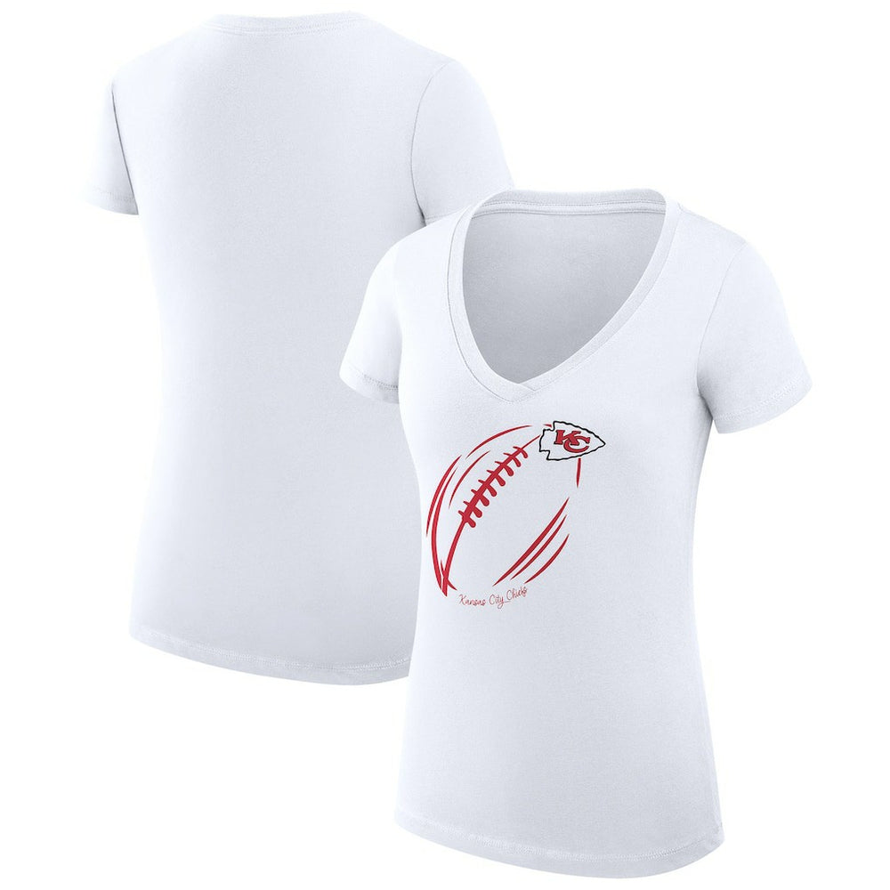 Kansas City Chiefs G-III 4Her by Carl Banks Women's Super-Slim Fit Lightweight Subtle Football V-Neck T-Shirt - White outlet