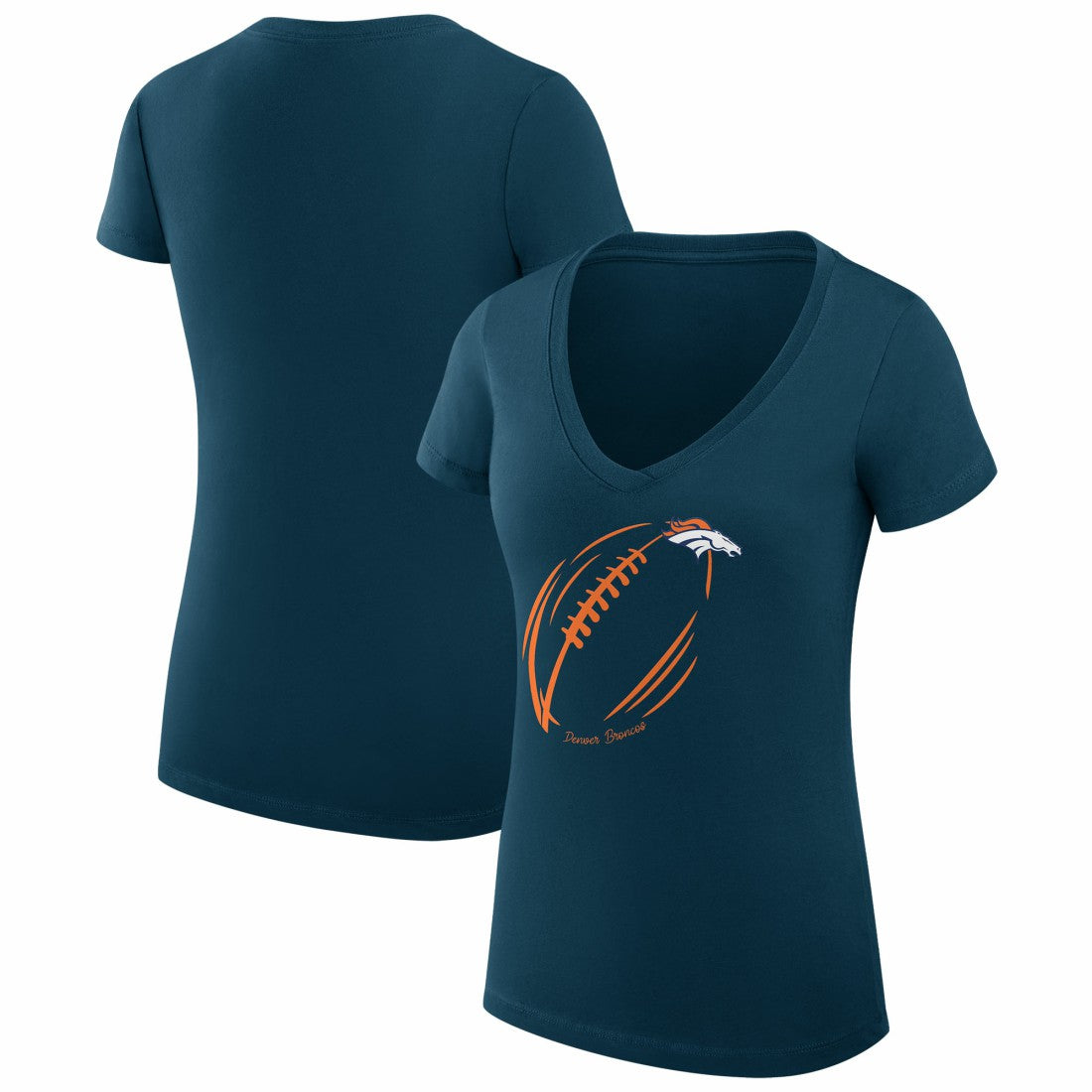 Denver Broncos G-III 4Her by Carl Banks Women's Super-Slim Fit Lightweight Subtle Football V-Neck T-Shirt - Navy discount