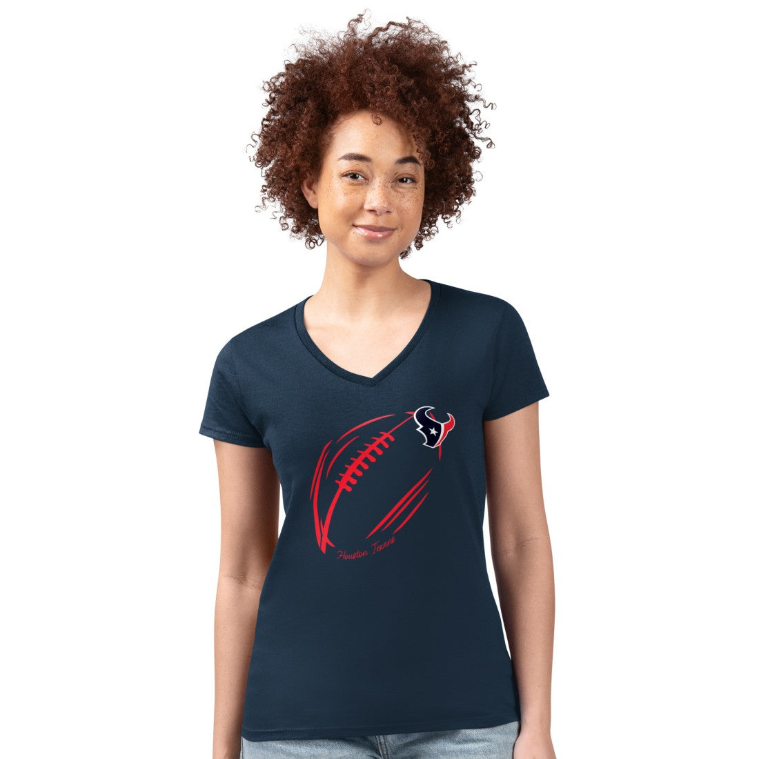 Houston Texans G-III 4Her by Carl Banks Women's Super-Slim Fit Lightweight Subtle Football V-Neck T-Shirt - Navy sale