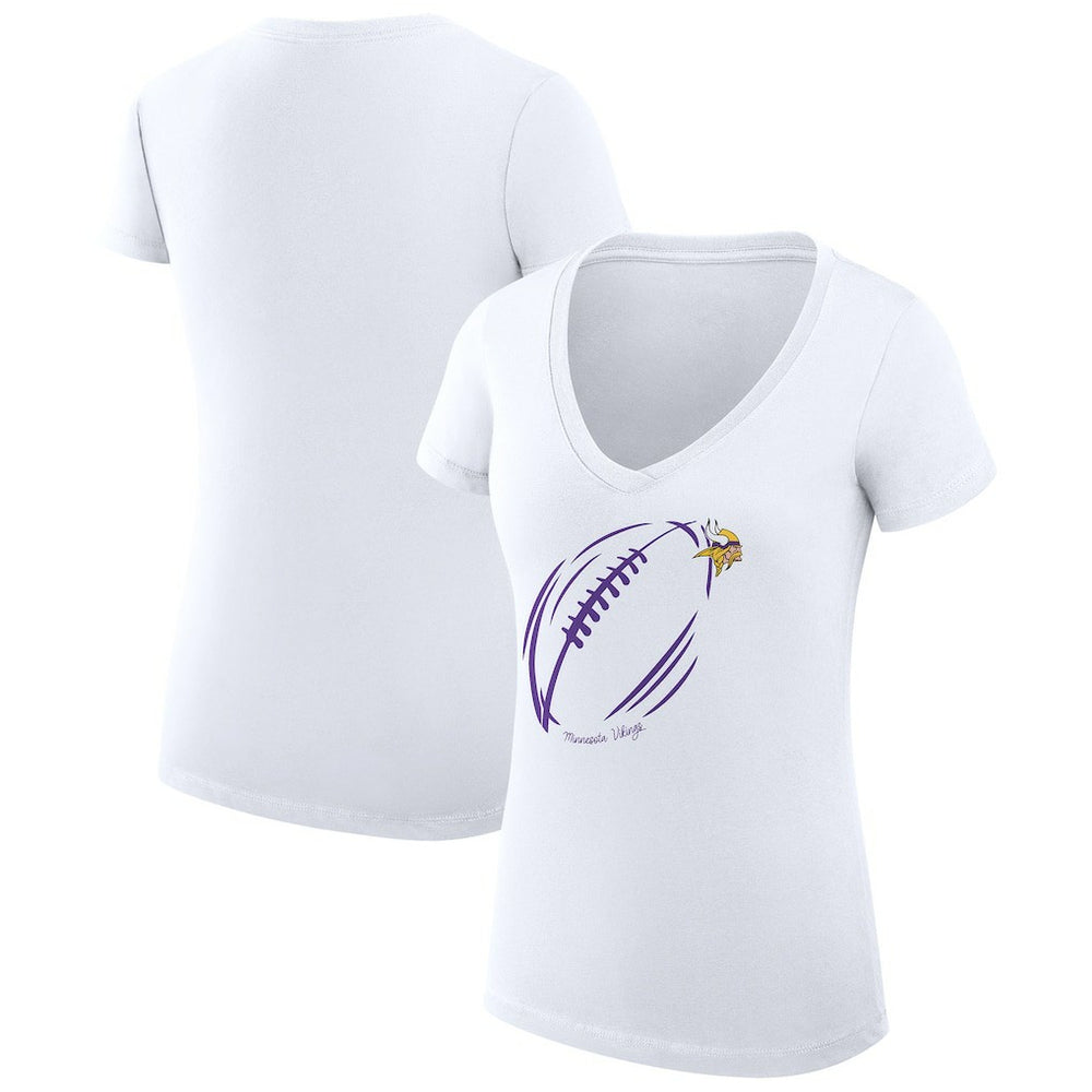 Minnesota Vikings G-III 4Her by Carl Banks Women's Super-Slim Fit Lightweight Subtle Football V-Neck T-Shirt - White for sale