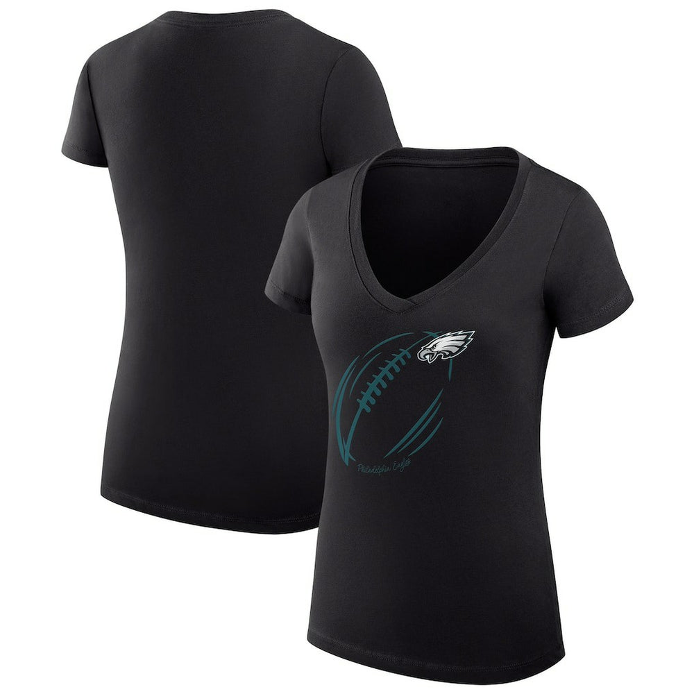 Philadelphia Eagles G-III 4Her by Carl Banks Women's Super-Slim Fit Lightweight Subtle Football V-Neck T-Shirt - Black outlet