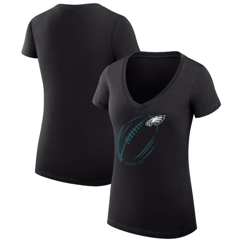 Philadelphia Eagles G-III 4Her by Carl Banks Women's Super-Slim Fit Lightweight Subtle Football V-Neck T-Shirt - Black outlet