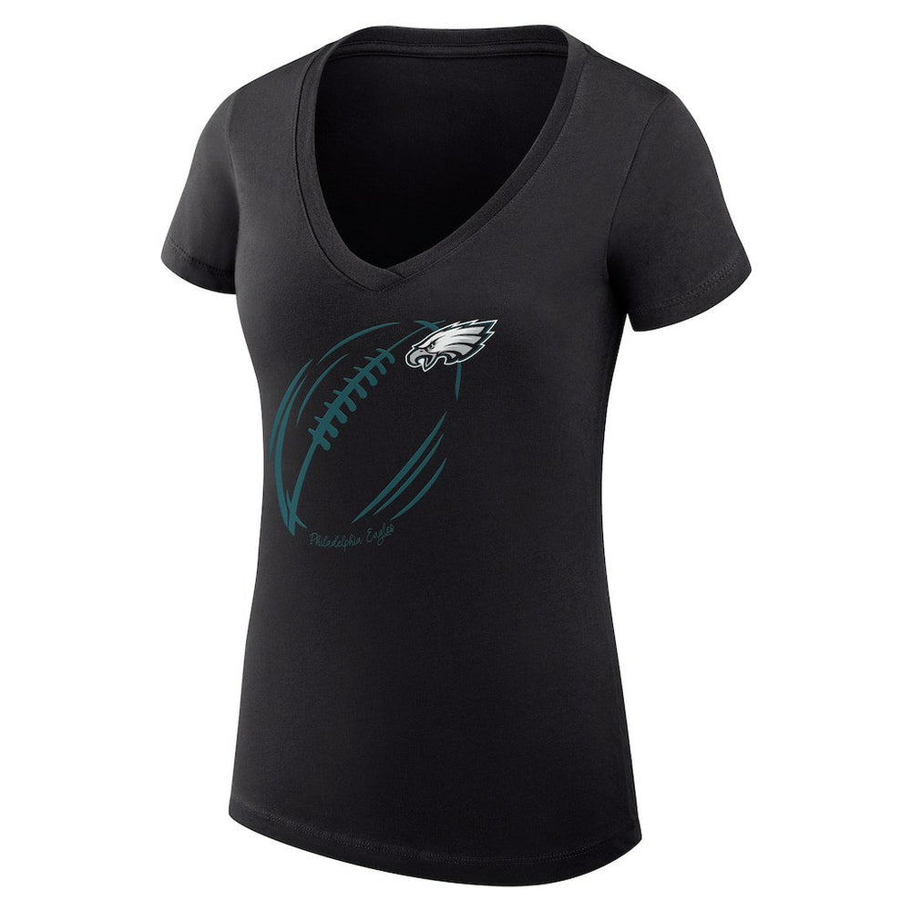 Philadelphia Eagles G-III 4Her by Carl Banks Women's Super-Slim Fit Lightweight Subtle Football V-Neck T-Shirt - Black outlet