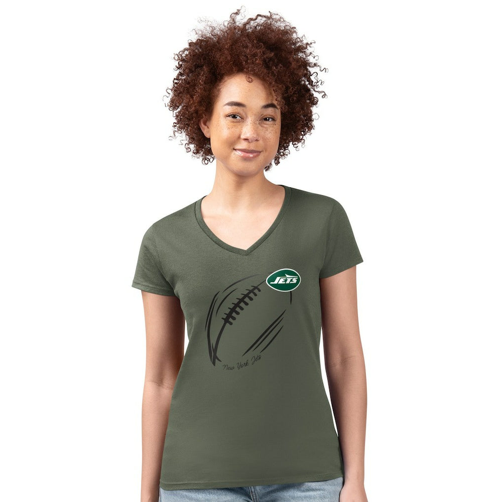 New York Jets G-III 4Her by Carl Banks Women's Super-Slim Fit Lightweight Subtle Football V-Neck T-Shirt - Olive online