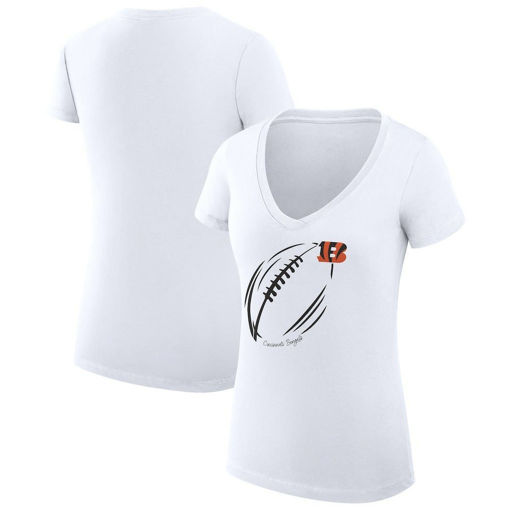 Cincinnati Bengals G-III 4Her by Carl Banks Women's Super-Slim Fit Lightweight Subtle Football V-Neck T-Shirt - White on sale