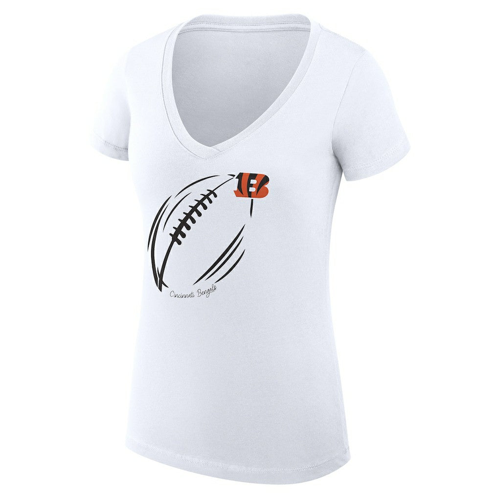Cincinnati Bengals G-III 4Her by Carl Banks Women's Super-Slim Fit Lightweight Subtle Football V-Neck T-Shirt - White on sale