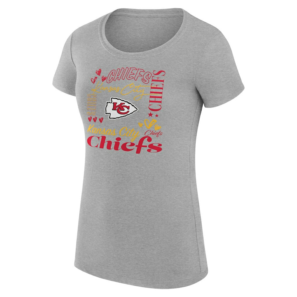 Kansas City Chiefs G-III 4Her by Carl Banks Women's Super-Slim Fit Lightweight Collage Team T-Shirt - Heather Gray for sale