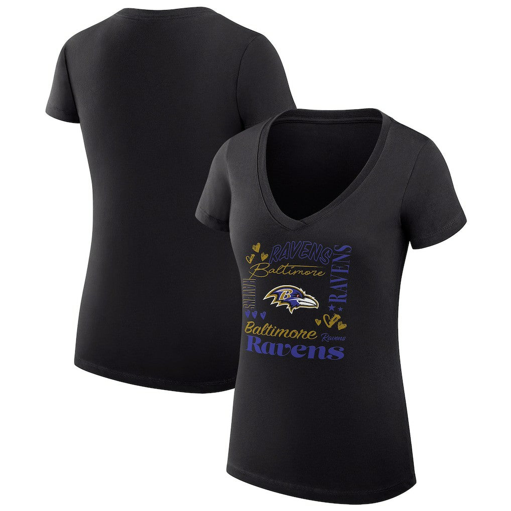 Baltimore Ravens G-III 4Her by Carl Banks Women's Super-Slim Fit Lightweight Collage Team V-Neck T-Shirt - Black sale