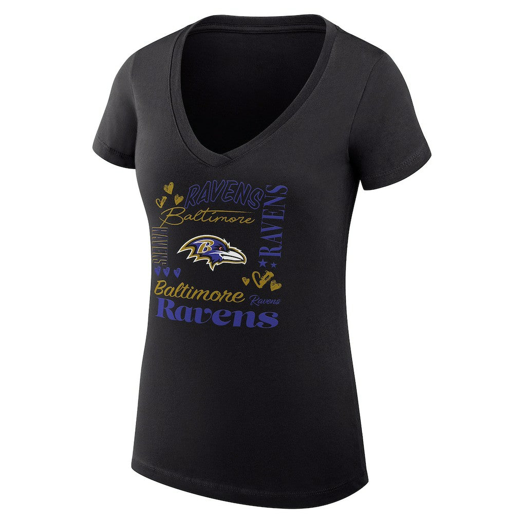Baltimore Ravens G-III 4Her by Carl Banks Women's Super-Slim Fit Lightweight Collage Team V-Neck T-Shirt - Black sale