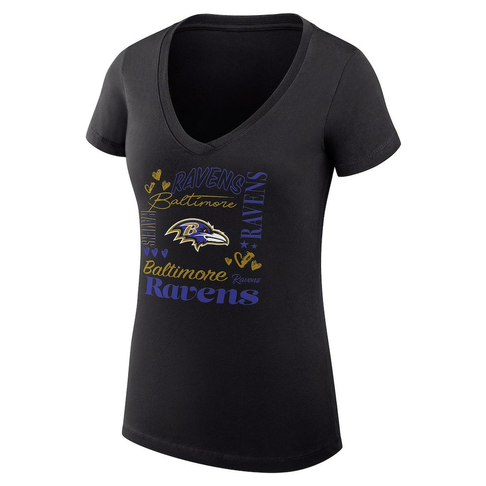 Baltimore Ravens G-III 4Her by Carl Banks Women's Super-Slim Fit Lightweight Collage Team V-Neck T-Shirt - Black sale
