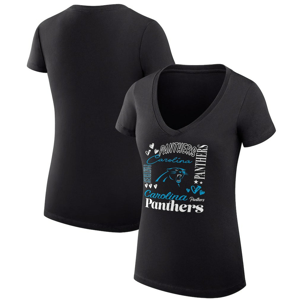 Carolina Panthers G-III 4Her by Carl Banks Women's Super-Slim Fit Lightweight Collage Team V-Neck T-Shirt - Black for sale