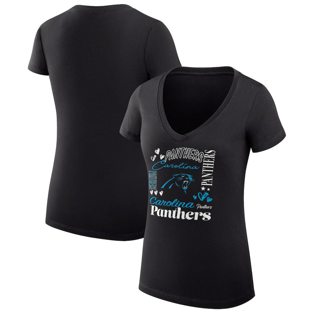 Carolina Panthers G-III 4Her by Carl Banks Women's Super-Slim Fit Lightweight Collage Team V-Neck T-Shirt - Black for sale