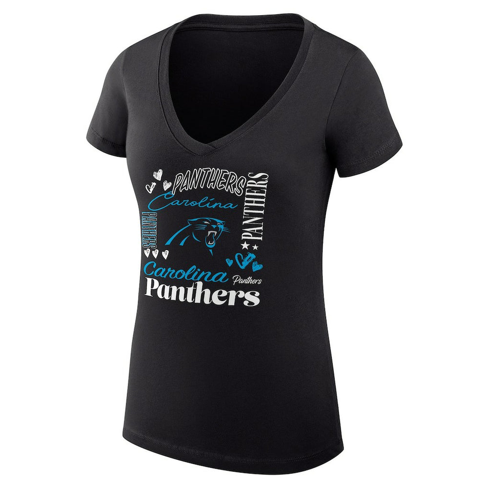 Carolina Panthers G-III 4Her by Carl Banks Women's Super-Slim Fit Lightweight Collage Team V-Neck T-Shirt - Black for sale