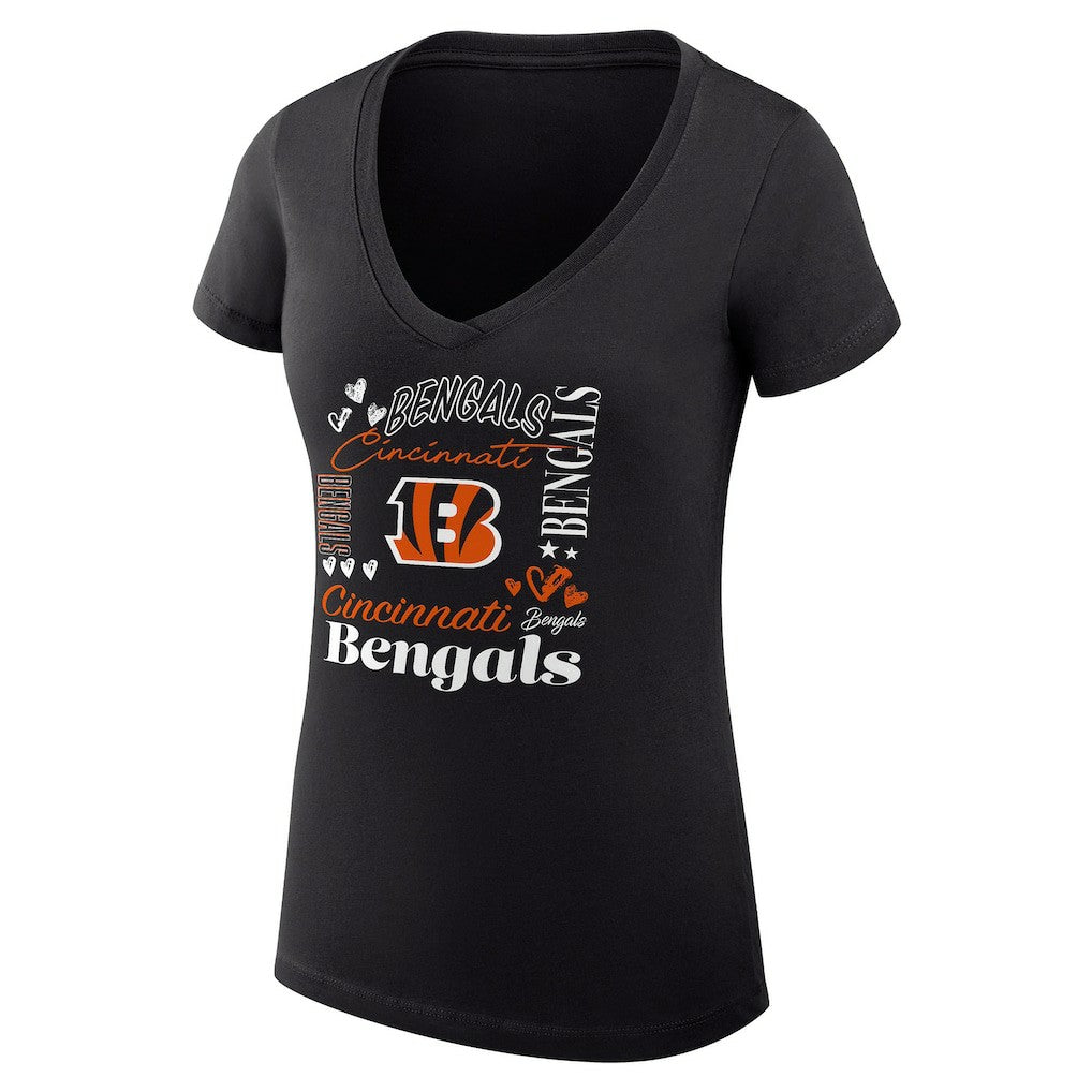 Cincinnati Bengals G-III 4Her by Carl Banks Women's Super-Slim Fit Lightweight Collage Team V-Neck T-Shirt - Black cheap
