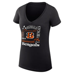 Cincinnati Bengals G-III 4Her by Carl Banks Women's Super-Slim Fit Lightweight Collage Team V-Neck T-Shirt - Black cheap