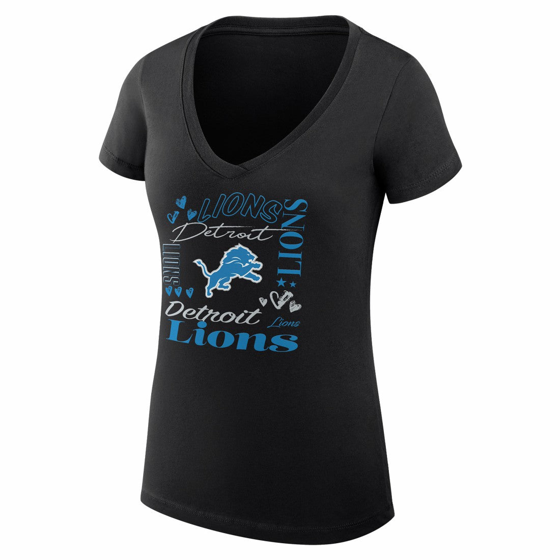 Detroit Lions G-III 4Her by Carl Banks Women's Super-Slim Fit Lightweight Collage Team V-Neck T-Shirt - Black for sale
