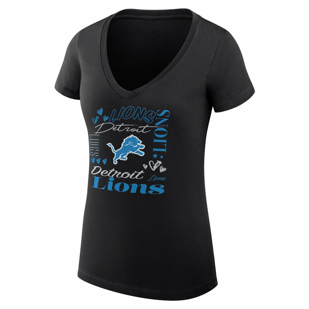 Detroit Lions G-III 4Her by Carl Banks Women's Super-Slim Fit Lightweight Collage Team V-Neck T-Shirt - Black for sale