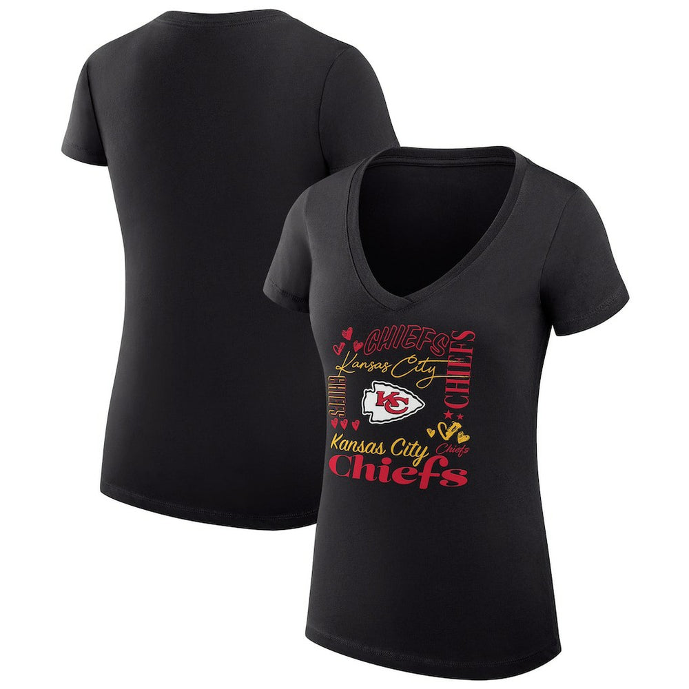 Kansas City Chiefs G-III 4Her by Carl Banks Women's Super-Slim Fit Lightweight Collage Team V-Neck T-Shirt - Black on sale