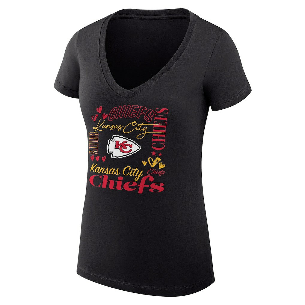 Kansas City Chiefs G-III 4Her by Carl Banks Women's Super-Slim Fit Lightweight Collage Team V-Neck T-Shirt - Black on sale