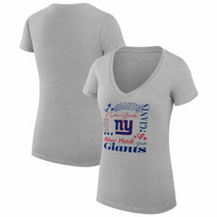 New York Giants G-III 4Her by Carl Banks Women's Super-Slim Fit Lightweight Collage Team V-Neck T-Shirt - Heather Gray for sale