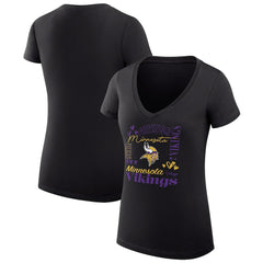 Minnesota Vikings G-III 4Her by Carl Banks Women's Super-Slim Fit Lightweight Collage Team V-Neck T-Shirt - Black on sale