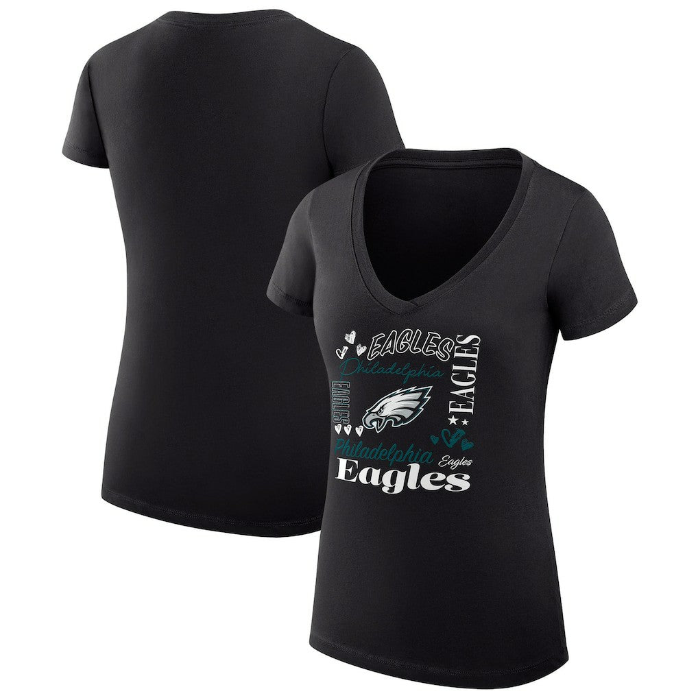 Philadelphia Eagles G-III 4Her by Carl Banks Women's Super-Slim Fit Lightweight Collage Team V-Neck T-Shirt - Black on sale