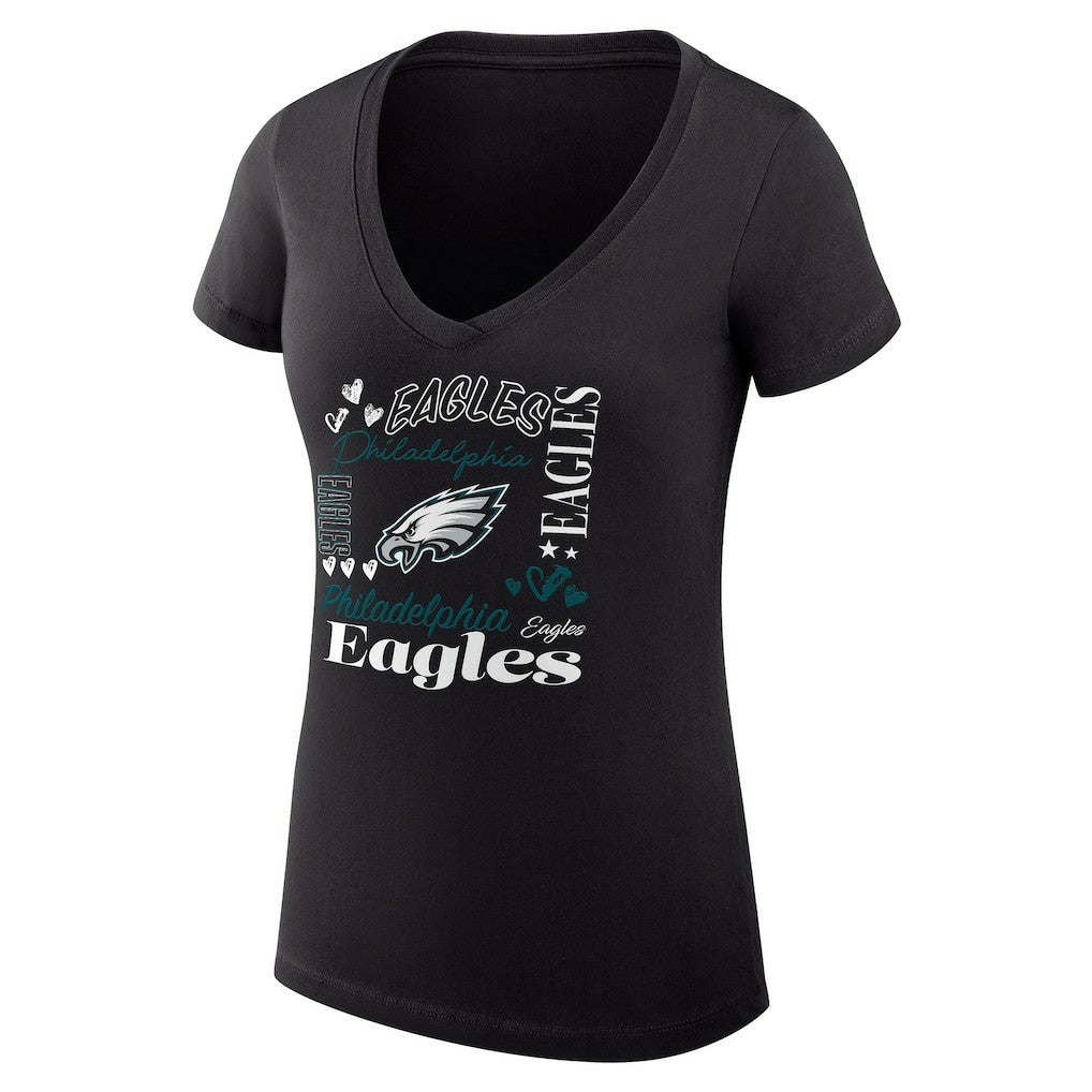 Philadelphia Eagles G-III 4Her by Carl Banks Women's Super-Slim Fit Lightweight Collage Team V-Neck T-Shirt - Black on sale